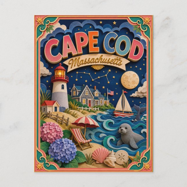 PopCut Staaten Cape Cod Massachusetts Papierkunst Postkarte (Vorderseite)