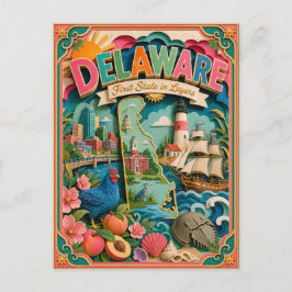 PopCut Staaten Delaware Farbige 3D-Papierkunst Postkarte