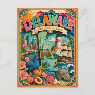 PopCut Staaten Delaware Farbige 3D-Papierkunst Postkarte