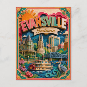 PopCut Staaten Evansville Indiana Papierkunst Postkarte