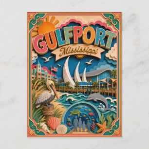PopCut Staaten Gulfport Mississippi Papierkunst Postkarte