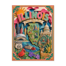 PopCut Staaten Illinois Farbige 3D-Papierkunst