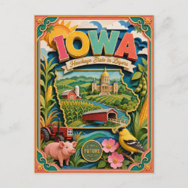 PopCut Staaten Iowa Farbige 3D-Papierkunst Postkarte