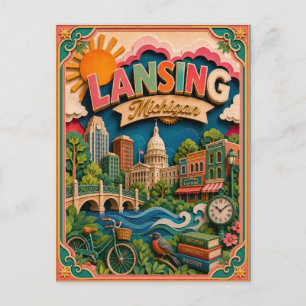 PopCut Staaten Lansing Michigan Papierkunst Postkarte
