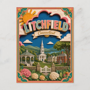 PopCut Staaten Litchfield Connecticut Papierkunst Postkarte