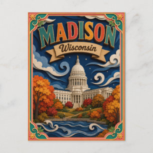 PopCut Staaten Madison Wisconsin Papierkunst Postkarte