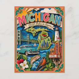 PopCut Staaten Michigan Farbige 3D-Papierkunst Postkarte