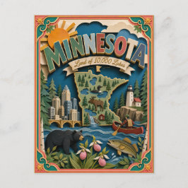 PopCut Staaten Minnesota Farbige 3D-Papierkunst Postkarte