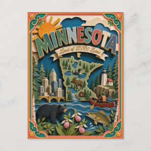 PopCut Staaten Minnesota Farbige 3D-Papierkunst Postkarte
