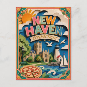 PopCut Staaten New Haven Connecticut Papierkunst Postkarte