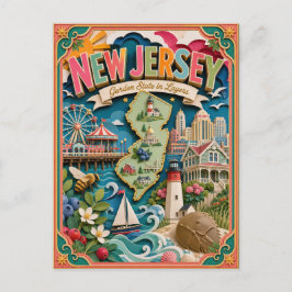 PopCut Staaten New Jersey Farbige 3D-Papierkunst Postkarte