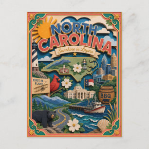 PopCut Staaten North Carolina Bunte 3D-Papierkunst Postkarte