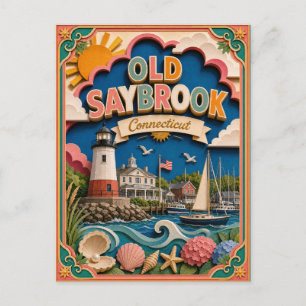 PopCut Staaten Old Saybrook Connecticut Papierkuns Postkarte