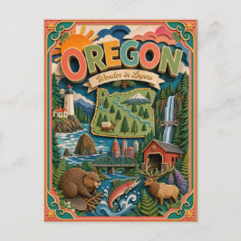 PopCut Staaten Oregon Farbige 3D-Papierkunst Postkarte