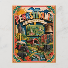 PopCut Staaten Pennsylvania Farbige 3D-Papierkunst Postkarte