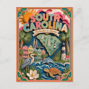 PopCut Staaten South Carolina Bunte 3D-Papierkunst Postkarte