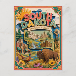 PopCut Staaten South Dakota Farbige 3D-Papierkunst Postkarte