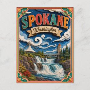 PopCut-Staaten Spokane Washington Papierkunst Postkarte
