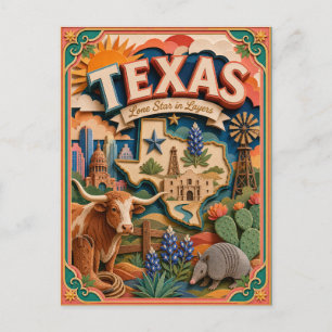 PopCut Staaten Texas Farbige 3D-Papierkunst Postkarte