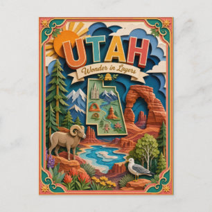 PopCut Staaten Utah Farbige 3D-Papierkunst Postkarte