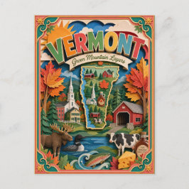 PopCut Staaten Vermont Farbige 3D-Papierkunst Postkarte