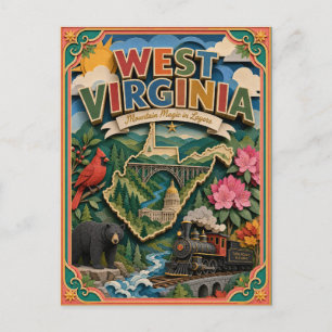 PopCut Staaten West Virginia Farbige 3D-Papierkuns Postkarte