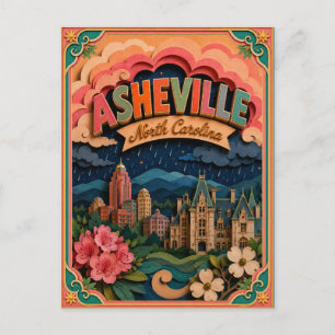 PopCut States Asheville North Carolina Papierkunst Postkarte