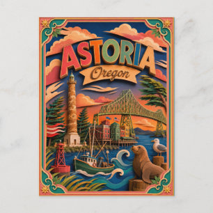 PopCut States Astoria Oregon Papierkunst Postkarte