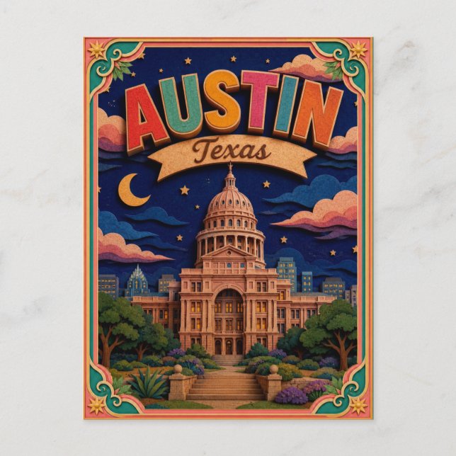 PopCut States Austin Texas Papierkunst Postkarte (Vorderseite)