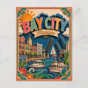 PopCut States Bay City Michigan Papierkunst Postkarte