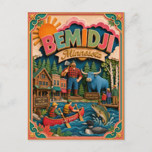PopCut States Bemidji Minnesota Papierkunst Postkarte