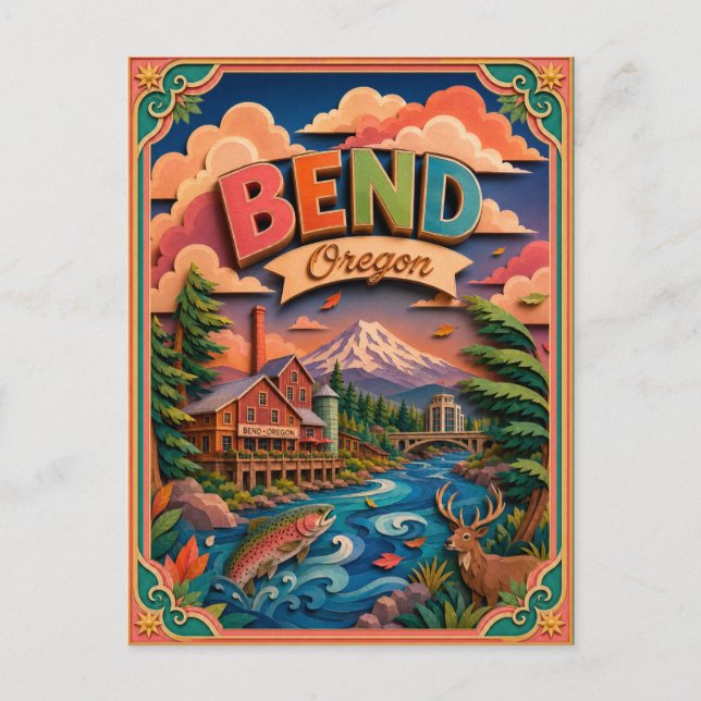 PopCut States Bend Oregon Papierkunst Postkarte (Vorderseite)