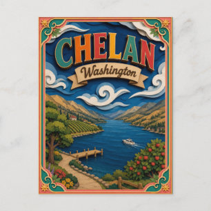 PopCut States Chelan Washington Papierkunst Postkarte