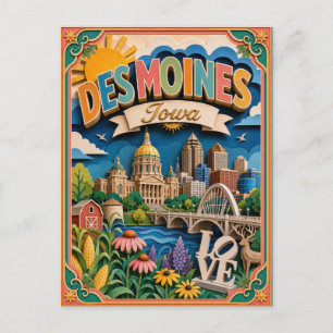 PopCut States Des Moines Iowa Papierkunst Postkarte