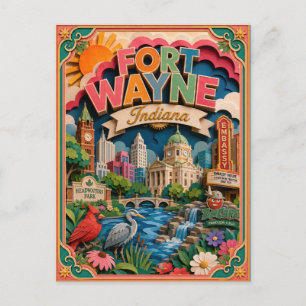 PopCut States Fort Wayne Indiana Papierkunst Postkarte