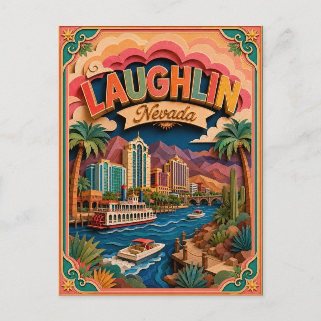 PopCut States Laughlin Nevada Papierkunst Postkarte (Vorderseite)