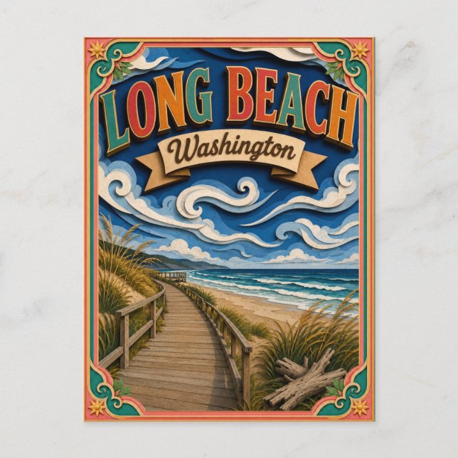 PopCut States Long Beach Washington Papierkunst Postkarte (Vorderseite)