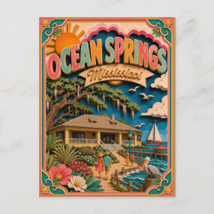 PopCut States Ocean Springs Mississippi Papierkuns Postkarte