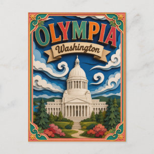 PopCut States Olympia Washington Papierkunst Postkarte