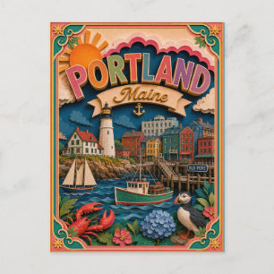 PopCut States Portland Maine Papierkunst Postkarte