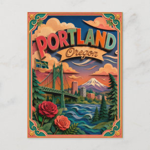 PopCut States Portland Oregon Papierkunst Postkarte