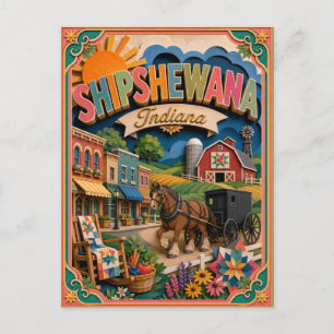 PopCut States Shipshewana Indiana Papierkunst Postkarte