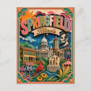 PopCut States Springfield Illinois Papierkunst Postkarte
