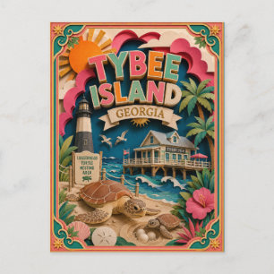 PopCut States Tybee Island Georgia Papierkunst Postkarte
