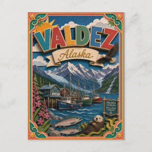 PopCut States Valdez Alaska Papierkunst Postkarte