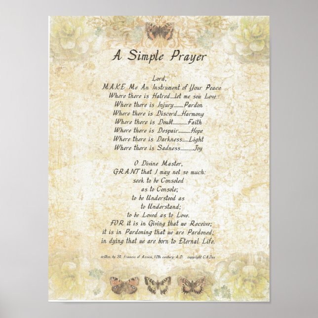 POPE FRANCIS=ST. FRANCIS SIMPLE PRAYER=Butterfly Poster (Vorne)