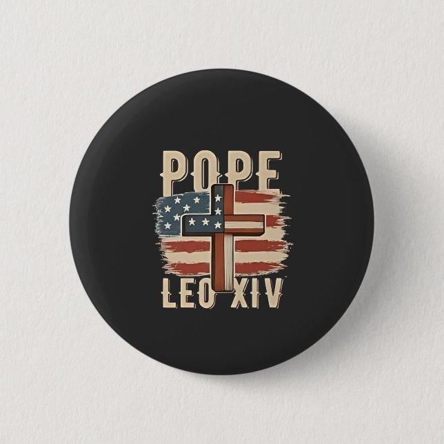 Pope Leo XIV Christlich Church Da Pope USA Flag Button (Vorderseite)