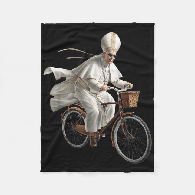 Pope Riding Bike Bicycle Catholic Church Bible Scr Fleecedecke (Vorderseite)
