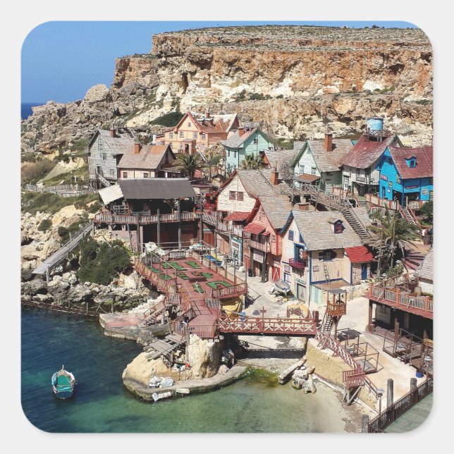 Popeye Village Malta Quadratischer Aufkleber (Vorderseite)