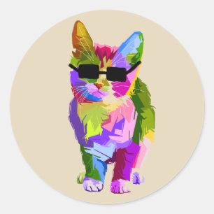 Popkunst Kittykatze der modernen Kunst coole Runder Aufkleber